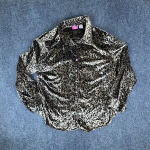 Pappagallo Shirt Womens 3X Brown Leopard Print Velvet Rayon Casual Button Up